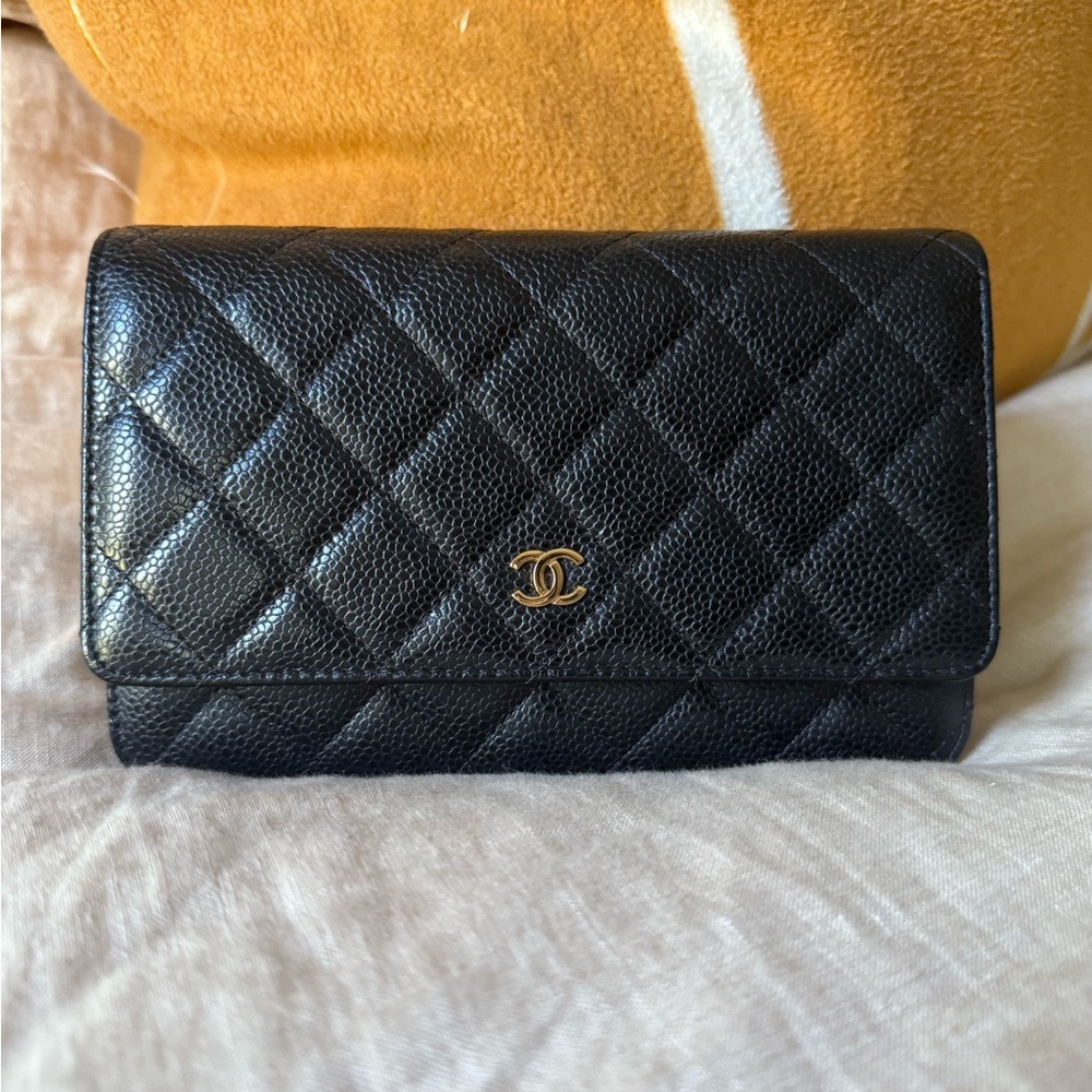 CHANEL Black Quilted Caviar Leather Wallet